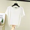 Camiseta Básica de Verão Nova, Manga Curta, Gola Redonda, Cor Lisa, Pulôver, Top Feminino, Camisa Base Fresca Trbottomy