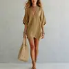 Nova Coleção Primavera e Verão 2026 Transfronteiriça Amazon Europeia e Americana Comércio Exterior Roupas Femininas Camiseta de Cor Lisa Solta com Decote V Tops Estilo Férias para Mulheres