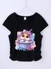 Camiseta de niña con patrón popular transfronterizo que se puede hacer DIY 4-14 años de edad con estampado de dibujos animados para niñas deportiva y de ocio tops de color puro