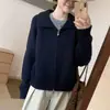 Chaqueta Suéter Retro con Solapa y Cremallera para Mujer Otoño e Invierno Nueva Holgada Exterior Cardigan de Punto Superior Chaqueta Engrosada Moderna