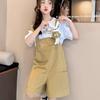 Traje de Pantalón con Tirantes para Niñas Verano Estilo Coreano Color Sólido Dibujos Animados Manga Corta Casual Pantalón con Tirantes Conjunto de Dos Piezas