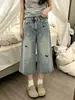 ChaoLi tiene nuevos jeans de verano vintage bordados de pierna ancha cropped para mujer, pantalones rectos holgados y adelgazantes