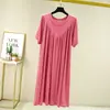 Vestido Casual de Modal de Manga Corta Talla Extra Grande para Verano Pijama para Casa Vestido Largo Holgado de Media Manga con Pliegues en V