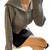 Suéter de Punto con Cremallera y Cuello Grande de Nuevo Estilo Primavera-Otoño Dongdaemun Coreano, Abrigo Corto para Mujeres Menudas, Algodón Gris