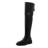 Botas Largas Elásticas de Tacón Grueso de 4 cm por Encima de la Rodilla para Mujer, Estilizadoras, de Caña Alta, Nuevas de Invierno, Punta Redonda, Tacón Medio, Ajustadas a la Pierna