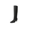 Botas Femininas de Cano Alto com Bico Quadrado, Novidade Outono/Inverno 2026, Botas Retas de Calçar com Salto Médio, Botas de Equitação Femininas