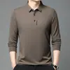 Camiseta de manga larga para hombre con tejido gofrado, camisa polo, nueva colección de otoño, diseño casual estampado, camiseta de manga larga para hombres de mediana edad