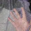 Tejido de Malla Diamantada de Lujo Color AB Malla Elástica de Alto Brillo Ropa Falda Vestido Tejido Totalmente de Diamante