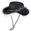 Nuevo Sombrero de Pescador de Mezclilla Lavada con Borde Deshilachado con Letras 2025 para Mujer Sombrero de Sol para Viajes de Primavera y Verano Sombrero para Senderismo al Aire Libre para Hombre