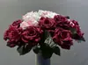 Tallo Individual de Rosa Artificial Borgoña Blanco Rosa Flor Falsa