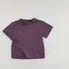 Camiseta infantil lisa de color sólido, ropa de verano para bebés e infantes, transpirable, elegante, moderna, de manga corta, ropa básica para bebés