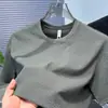 Camiseta Masculina de Verão Novo Estilo, Textura Seersucker de Alta Qualidade, Gola Redonda Solta, Manga Curta, Top de Cor Sólida, Versátil de Meia Manga