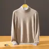 Suéter Masculino Liso de Gola Alta Meia-Altura de Alta Qualidade 100% Caxemira Pura Malha de Gola Alta Roupa Interna Térmica
