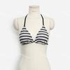 [4 colores] Nuevo traje de baño de tela de rizo a rayas europeas y americanas para niña, bikini sexy de tres puntos con abertura