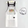 Delantal de Dibujos Animados de TPU Lavable a Mano de Moda para Productos Acuáticos y Catering, Uniforme de Trabajo con Texto Impreso, Delantal de Cocina Impermeable y a Prueba de Aceite para Mujeres