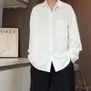 Camisa Negra de Seda Hielo para Hombre, Nuevo Estilo Primavera y Otoño, Marca de Alta Gama de Moda, Camisa Fresca de Manga Larga, Chaqueta Americana de Calle para Hombre