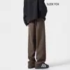 Outono/Inverno 2025 Estilo Hong Kong Calças Casuais Pequenas Masculinas Marca da Moda Bonito Despojado Calças Longas Retas Casuais Calças de Terno Soltas com Plus Veludo
