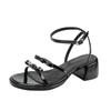 Sandalias de tacón grueso TEAHOO para mujer 2024 primavera y verano nuevo punta redonda francesa hebilla combinable casual sandalias romanas