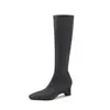 Botas Femininas de Outono Novidade Bico Fino Zíper Lateral Salto Alto Skinny Stretch Tamanho Grande Acima do Joelho