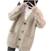 Outono e inverno Novo cardigã de tricô feminino solto estilo coreano torcido versátil cor sólida estilo preguiçoso casaco suéter fada moda