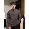 Camiseta Térmica de Otoño para Hombre, Moda Americana, Color Sólido, Media Cremallera, para Adolescentes, Corte Ajustado, Cuello Alto