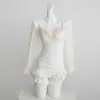 [2026 Nuevo Traje de Baño de Una Pieza Triangular de Manga Larga para Mujer para Cubrir el Vientre y Aspecto Adelgazante, Traje de Baño para Playa y Resort de Aguas Termales Envío Directo]