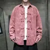 Chaqueta holgada casual estilo Tang, estilo chino, talla grande, con botones decorativos, cuello mao, diseño retro, chaqueta de pana para hombre para primavera y otoño, con estampados