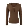 Playera de Moda de Bolsillo de Felpa de Manga Larga 2026 Nueva Ajuste Slim Entallada Cintura Adelgazante Versátil Camiseta Base Top para Mujer