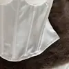 Corsé de estilo vacacional con tirantes blancos, patchwork de lunares blancos y negros, entallado a la cintura y con ballenas