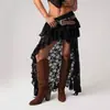 Saia Longa Estilo Étnico Boêmio Transfronteiriça com Barra Ondulada Cintura Alta Renda Doce Menina Camadas Estilo Férias