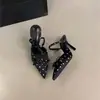 Sandalias Versátiles Sin Espalda para Mujer, Zapatos Elegantes de una Sola Tira, Nuevo Estilo Primavera y Verano 2026, Tacones Altos de Punta Aguda con Lazo de Lunares Blancos para Mujer