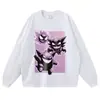 Estampado de anime, camiseta lavada y desgastada, talla grande, estilo vintage, hombros caídos, corte holgado, moderna y genial, unisex, casual de manga corta