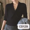Elegante suéter de punto ajustado con cuello en V cruzado y ceñido a la cintura para mujer, nuevo estilo de otoño, estilo ligeramente maduro, top de moda