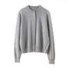 Cárdigan de Cachemira para Mujer 100% Cachemira Pura Otoño Invierno Nuevo Cuello Redondo Manga Larga Tejido Base Suéter Abrigo