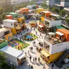 Tiendas contenedor, atracciones turísticas de moda, calles comerciales, cafeterías, tiendas de té de burbujas y puestos móviles en contenedores.
