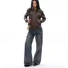 Jeans Casuales de Mezclilla con Textura, Pierna Recta Suelta, Bordados Vintage, Estilo Streetwear de Pierna Ancha, Cleanfit, Pantalones Largos Modernos