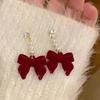 Brincos de Laço Vermelho com Pérolas de Imitação para Mulheres Outono e Inverno, Brincos de Alta Qualidade, Novos Brincos Vermelhos Estilo Chinês 2023