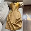 Vestido Curto Elegante Tencel 2026 Cor Sólida Texturizado Manga Curta com Patchwork de Renda Saia Longa Atacado H16Dq61775