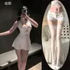 Lencería sexy con tiras, pijama de encaje hueco de seda para niñas, lencería divertida para parejas, camisón de mujer estilo abstinencia