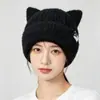 Gorro de Punto con Orejas de Gato Lindas Orejas de Gato 3D Gorro de Lana Otoño Invierno Etiqueta de Tela para Mujer Calentador Gorro de Punto