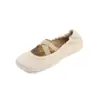 Bailarinas Mary Jane de piel de oveja extremadamente cómodas y suaves 2026 otoño sueltas puntera redonda cuero genuino tira cruzada zapatos de suela blanda