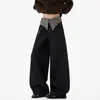 Jeans de Retazos Retro Americanos para Hombres y Mujeres Pantalones de Pierna Ancha Rectos Holgados Lavado Negro Retro Estilo Callejero Pantalones Largos hasta el Suelo Modernos