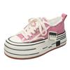 Sapatos de lona pretos de sola grossa de nicho para mendigo femininos 2025 primavera e outono novos sapatos plataforma de sola grossa versáteis casuais tênis de skate