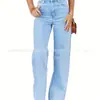 2025 Amazon Transfronteiriça Novos Jeans Femininos Stretch Lavados Azul Claro Europeus e Americanos Calças Longas Retas de Perna Larga