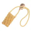 Bolso bandolera de algodón tejido fresco y sencillo, nuevo y lindo bolso de paja de color liso con diseño calado para teléfono móvil, bolso de playa para vacaciones junto al mar