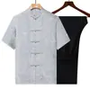 Traje Tang de Verano 2026 Camisa de Manga Corta para Hombres de Mediana Edad y Mayores, Papá y Abuelo, Conjunto de Dos Piezas Suelto y Cómodo