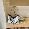 Bolsa Tote de Bolinhas Estilo Coreano para Mulheres, Grande Capacidade, Adequada para Trabalho e Deslocamento, Bolsa de Ombro Único Transversal, Bolsa de Axila Estilo Vintage Relaxado