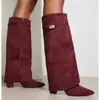 Comercio exterior transfronterizo botas de mujer punta fina pantorrilla ancha pierna recta hebilla metálica botas de media pantorrilla talla extra tacón grueso botas para pantalón botas de mujer