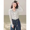 Cardigã de tricô listrado estilo francês para outono para mulheres, novo design, top de nicho slim fit