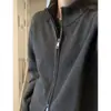 Cardigan de lã pura elegante e macio com zíper duplo e gola alta para mulheres, suéter curto de tricô solto, camada base